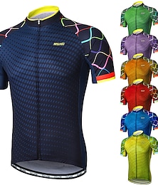 cheap -Arsuxeo Men's Cycling Jersey Short Sleeve Bike Jersey with 3 Rear Pockets Mountain Bike MTB Road Bike Cycling Sunscreen Breathability Reflective Strips Back Pocket Navy Yellow Red Gradient Polyester