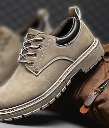 abordables -Homme Oxfords Chaussures décontractées pour hommes Bottes de Combat Bottes de travail Décontractées Extérieur du quotidien Cuir Respirable Confortable Antidérapantes Lacet Riz gris Noir Marron