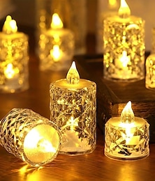 preiswerte -3 Stück flammenloses Kristall-Kerzenlicht, elektronische LED-Kerzenlichter, batteriebetriebene Umgebungslichter für Halloween, Hochzeit, Party, Dating, Festival, Weihnachten, Heimdekoration
