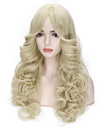 economico -Parrucche anni '70 per donne parrucca vintage bionda grande parrucca disco anni '80 lati piumati parrucca grande ondulata riccia costume per donne parrucche di carnevale