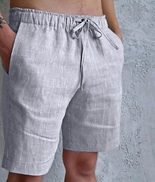cheap -Men's Shorts Linen Shorts Summer Shorts Pocket Drawstring Elastic Waist Plain Comfort Breathable Short Casual Holiday Going out Fashion Streetwear Black White