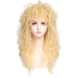abordables -Perruque curly mullet rocker des années 80 pour femmes (seulement des perruques) perruques d'Halloween