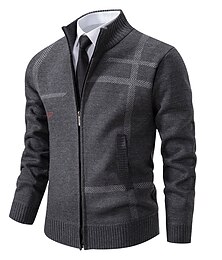cheap -Men's Sweater Cardigan Sweater Ribbed Knit Regular Knitted Stand Collar Warm Ups Modern Contemporary Daily Wear Going out Clothing Apparel Fall & Winter Light Grey Dark Grey S M L