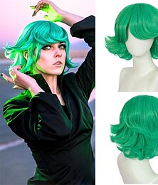 economico -parrucca verde flip parrucca tatsumaki per ragazze parrucca corta e soffice parrucca verde cosplay parrucca sintetica per costume di carnevale da donna
