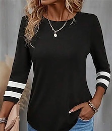 cheap -Women's T shirt Tee Plain Daily Weekend Black Long Sleeve Basic Round Neck Fall & Winter