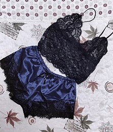 abordables -Conjuntos de pijamas de mujer, top y pantalón de pijama, color puro, moda, informal, para el hogar, uso diario, cama, satén, seda, tirantes transpirables, sin mangas, top con tirantes, pantalones