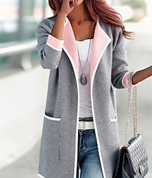 cheap -Women's Winter Coat Warm Breathable Outdoor Street Daily Wear Pocket Cardigan Stand Collar Fashion Daily Casual Plain Loose Fit Outerwear Long Sleeve Fall Winter Pink Rose Red Gray M L XL XXL 3XL 4XL