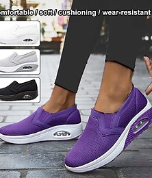 cheap -Women's Sneakers Slip-Ons Wedge Heels Plus Size Height Increasing Shoes Outdoor Daily Solid Color Flat Heel Round Toe Fashion Comfort Minimalism Walking Mesh Loafer Black White Purple