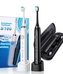 billiga -sonic elektrisk tandborste trådlös laddning 5 borstlägen med reselåda borsthuvud dammskydd 3 utbytes borsthuvuden med mjuka borst