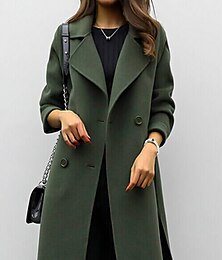 cheap -Women's Winter Coat Fall Long Overcoat Double Breasted Pea Coat with Belt Windproof Classic Slim Fit Trench Coat Elegant Outerwear Long Sleeve ArmyGreen S