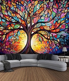 preiswerte -Tree of Life Hanging Tapestry Stained Glass Colorful Wall Art Large Tapestry Mural Decor Photograph Backdrop Blanket Curtain Home Bedroom Living Room Decoration