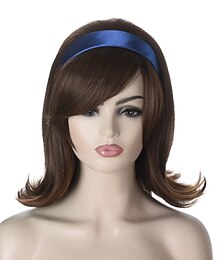 economico -Parrucche flip da donna anni '70 pinup pelucas stile vintage beehive retro parrucca di Betty Rubble costume di Carnevale parrucca con frangia Parrucche di Halloween