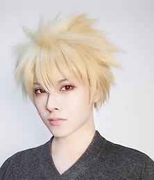 economico -parrucca bionda corta e ispida per uomo, ragazzi, cosplay, parrucca bionda corta, parrucca anime cosplay per cosplaymaker, parrucca da uomo, parrucca sintetica ondulata per festa in costume di