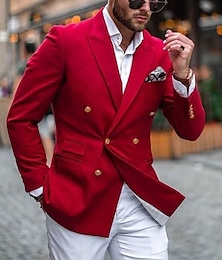cheap -Men's Coat Casual Jacket Daily Wear Vacation Soft Durable Button Pocket Spring &  Fall Plain Casual Comfort Lapel Regular Red & White Jacket
