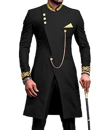 abordables -Trajes africanos de color negro burdeos para hombre, trajes dashiki de 2 piezas de talla grande, color sólido, ajuste estándar, un solo pecho, un botón, 2024