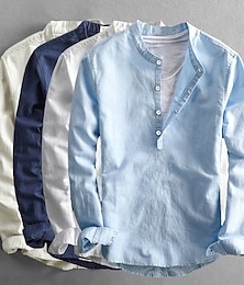 billige -Herre Popover skjorte Casual skjorte Sommer skjorte Hvid Mørkeblå Lys Himmelblå Langærmet Vanlig Krave Forår sommer Afslappet Daglig Tøj
