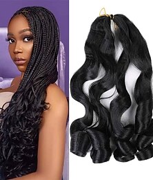 cheap -6 Pack French Curly Braiding Hair Pre Stretched 22 Inch Black French Curl Braiding Hair Curl end Braiding Hair Pre Streched Soft French Curls Synthetic Hair Extensions for Women