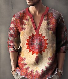 preiswerte -Herren Vintage Totem Hemd Knopfhemd Langarm Modisch Strassenmode Designer Outdoor Casual Täglich Sommer Frühling Herbst Ständer Bedruckt Gelb Rote Blau Grün Grau