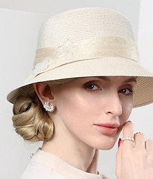 economico -cappelli in fibra bombetta / cappello a cloche cappello a secchiello cappello di paglia vacanza casual elegante protezione solare con copricapo con perline copricapo