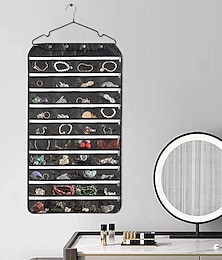 abordables -80 poches double face suspendus bijoux présentoir organisateur sac de rangement non-tissé pliable anneau collier bracelet pochette