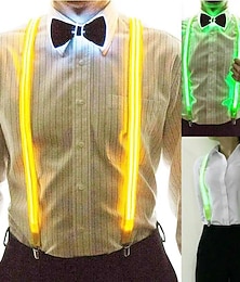 cheap -Light Up Men's Led Suspenders Bow Tie Perfect For Music Suspenders Illuminated Led Festival Costume Party