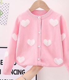 abordables -Niños Chica abrigo de suéter Corazón Moda Botón Exterior Abrigo Ropa de calle 2-8 años Primavera Blanco Rosa Rojo