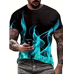 billige -Herre T-shirt Grafisk Flamme Rund hals Tøj 3D-udskrivning udendørs Daglig Kortærmet Trykt mønster Årgang Mode Designer