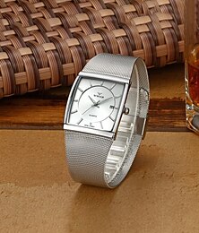 abordables -Reloj cuadrado ultra delgado para hombres WWOOR reloj de lujo dorado reloj de cuarzo de acero malla reloj impermeable caja de regalo relogio masculino