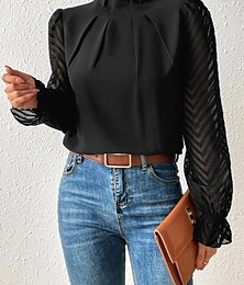 economico -camicetta da donna quotidiano basic maglia manica lunga regular top dolcevita collo alto casual nero bianco rosa blu navy beige autunno&amp; inverno