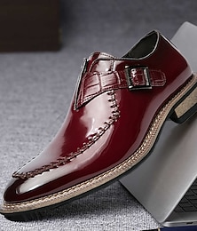 cheap -Men's Oxfords Loafers & Slip-Ons Formal Shoes Dress Shoes Monk Shoes Plus Size Business British Gentleman Wedding Christmas Xmas PU Buckle Black Red Spring