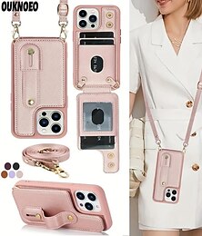 abordables -teléfono Funda Para iPhone 16 iPhone 15 Pro Max Plus iPhone 14 13 12 11 Pro Max Mini X XR XS Max 8 7 Plus Funda Trasera Tarjetas billetera con Soporte con cordón con correa de muñeca Color sólido TPU