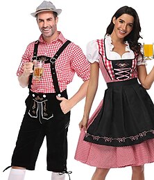 billige -Oktoberfest øl Kostume Bluse / Skjorte dirndl Lederhosen Bayersk par Oktoberfest par Tysk München Enge Herre Dame Traditionel stil klud Bluse Kjole Shorts