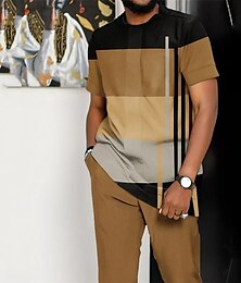 economico -Per uomo Grafico Blocco di colori 2 pezzi Set di magliette Maglietta Manica Corta Pantaloni lunghi Girocollo Designer Casual Confortevole All'aperto Vacanza Quotidiano Stampa 3D Primavera & Estate