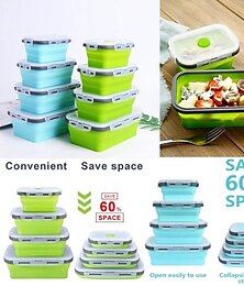 abordables -Carré silicone bac à légumes réfrigérateur extérieur portable boîte à lunch rétractable pliant silicone boîte à lunch ensemble