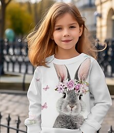 abordables -Fille 3D Animal Lapin lapin Sweat-shirt manche longue Impression 3D Été Automne Mode Streetwear Adorable Enfants 3-12 ans Extérieur Occasionnel Quotidien Coupe régulière