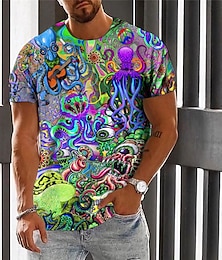 cheap -Halloween Colorful Octopus T-Shirt Mens Graphic Tee Mushroom Monster Crew Neck Clothing Apparel 3D Print Outdoor Daily Short Sleeve Fashion Designer Vintage Casual Cotton