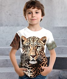 abordables -Garçon 3D Graphic Animal Léopard T-shirt Tee-shirts Manche Courte 3D effet Eté Printemps Actif Sportif Mode Enfants 3-12 ans Extérieur Casual du quotidien Standard