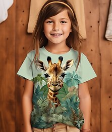 ieftine -Fete 3D Grafic Floral Girafă Tricou Manșon scurt Tipărire 3D Vară Primăvară Activ Modă Drăguţ Poliester Copii 3-12 ani În aer liber Casual Zilnic Fit regulat