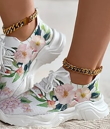 billiga -dam sneakers slip-ons plus storlek höjdökande skor flyknit skor dagligen blommig sommarblomma rund tå ledig komfort elastiskt tyg loafer rosa röd lila