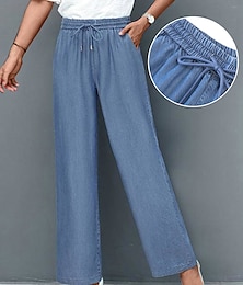 cheap -Women's Jeans Pants Trousers Baggy Plain Pocket Baggy Full Length Micro-elastic High Waist Streetwear Simple Outdoor Vacation Robin's Egg Blue Black S M Summer Spring