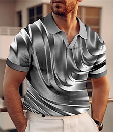 cheap -Men's Polo Shirt Golf Shirt Gradient Graphic Prints Geometry V Neck Navy Blue Blue Brown Green Gray Outdoor Street Short Sleeves Print Clothing Apparel Sports Fashion Streetwear Designer