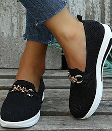 preiswerte -Damen Turnschuhe Slip-Ons Übergrössen Schuhe mit innerer Höhenerhöhung Flyknit Schuhe Täglich Gehen Feste Farbe Strass Schnalle Flacher Absatz Keilabsatz Runde Zehe Brautkleider schlicht Komfort