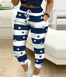 billige -Dame Joggebukser Jogger kinesisk Aktiv Fritid Treningsklær Ankel-lengde Høy Midje Stjerne Stripet Lomme Snorer Elastisk midje Pusteevne Bekvem Mikroelastisk utendørs Sport Dagligdagstøy Mørk Navy