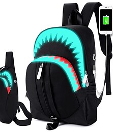 economico -funzione usb zaino borsa da scuola uomo moda ricarica usb notte zaino luminoso squalo zaino per laptop borsa da scuola per adolescenti borsa da viaggio nera