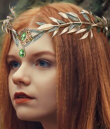 cheap -Fairy Leaf Rhinestone Headband - Handmade Elf Princess Headpiece Forest Wedding Flower Crown for Women Girls Reneaissance Halloween Cosplay Costume Hair Accessories Photo Props