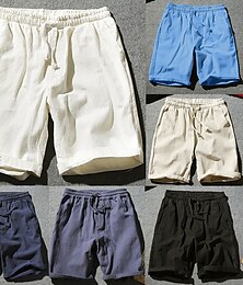 cheap -Men's Shorts Linen Shorts Summer Shorts Pocket Drawstring Elastic Waist Plain Comfort Outdoor Daily Going out Fashion Streetwear Black White