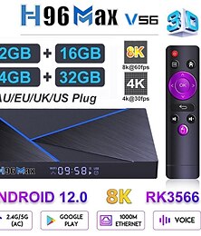 abordables -Smart tv box para android 12 h96 max v56 8k 2.4g 5g wifi rockchip rk3566 1000m ethernet set top box tv box