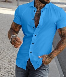 お買い得  -Men's Shirt Button Up Shirt Summer Shirt Black White Pink Blue Short Sleeve Letter Turndown Street Casual Button-Down Clothing Apparel Fashion Casual Comfortable
