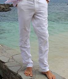 Χαμηλού Κόστους -Ανδρικά Λευκά παντελόνια Παντελόνια Καλοκαίρι παντελόνι Τσέπη Σκέτο Άνεση Αναπνέει ΕΞΩΤΕΡΙΚΟΥ ΧΩΡΟΥ Καθημερινά Εξόδου Μείγμα Λινό / Βαμβάκι Μοντέρνα Κομψό στυλ street Μαύρο Λευκό