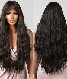 economico -parrucche color cioccolato per donna cosplay lunga parrucca riccia con frangia capelli sintetici ondulati naturali da festa